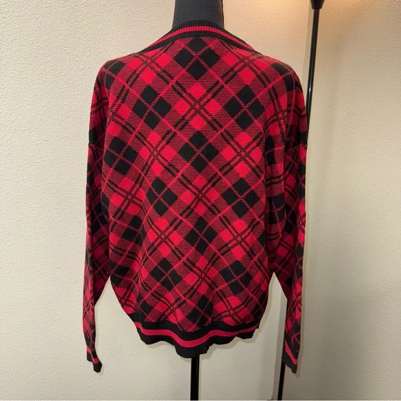 Beach Riot Women's Large Red & Black Plaid V-Neck Sweater. Large - Picture 4 of 7